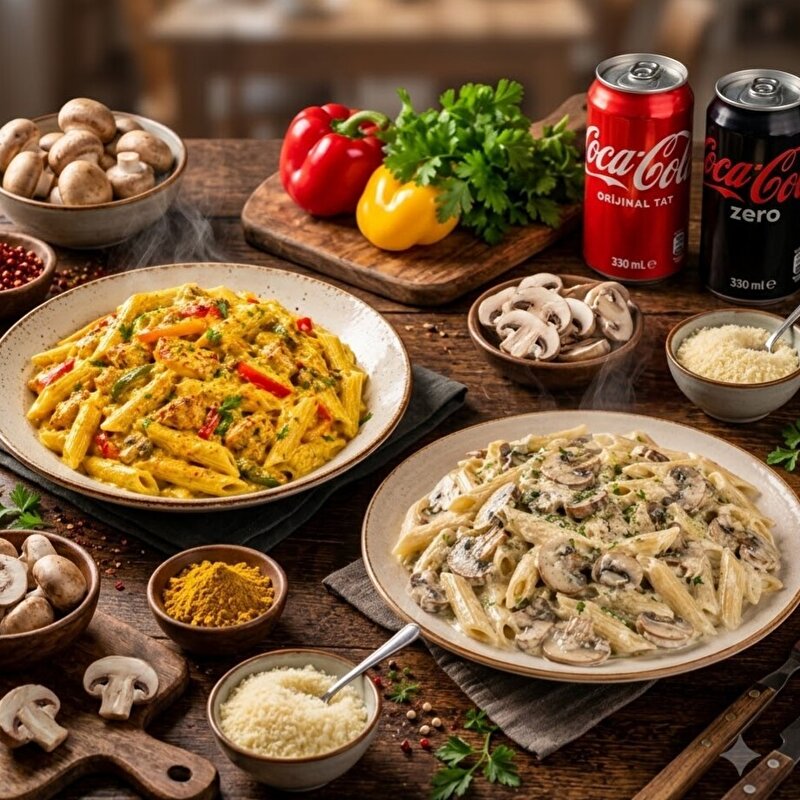 2 Kişilik Penne + 2 Adet Sarımsaklı Ekmek + 2 Adet Kutu İçecek