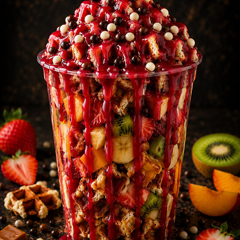 Frambuaz Soslu Waffle Cup