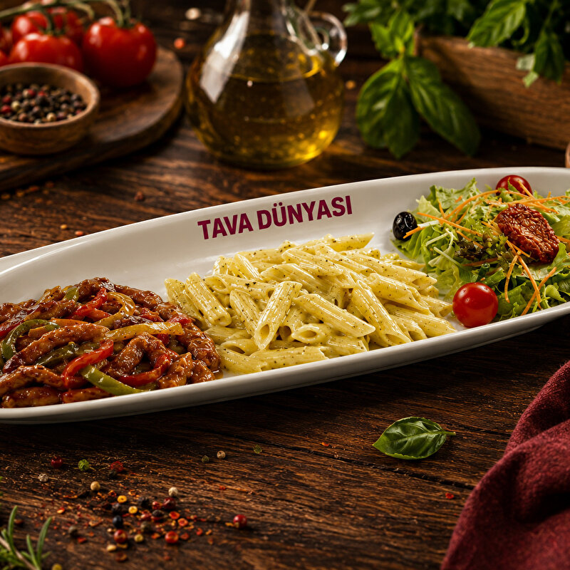 Barbekü Soslu Tavuk + Kremalı Penne + Akdeniz Salata