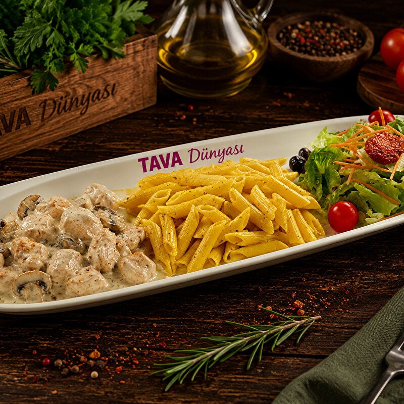 Kremalı Mantarlı Tavuk + Kremalı Penne + Akdeniz Salata