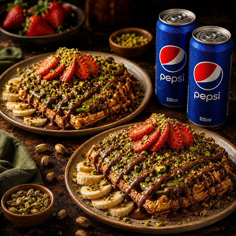 2 Adet Klasik Waffle + 2 Adet Pepsi Kola (330 ml)