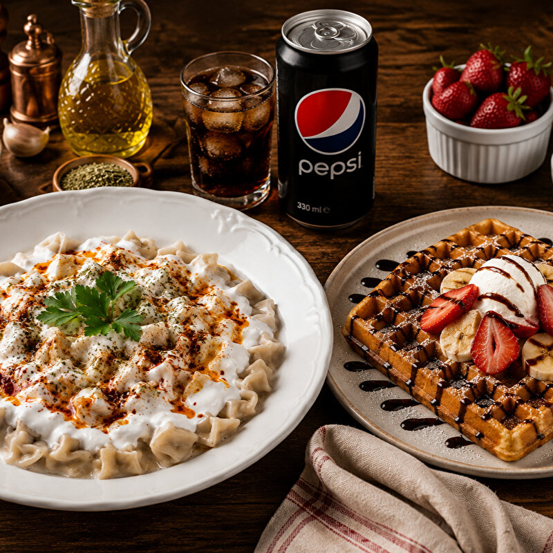 Klasik Mantı + Waffle + 330 ml İçecek