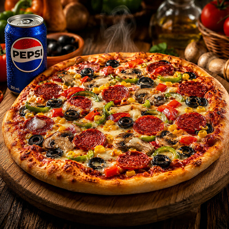 Orta Boy Karışık Pizza + Pepsi Cola (33 cl)