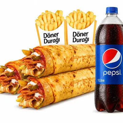 3 Adet Tavuk Döner Dürüm + Patates + 1 lt Pepsi Kola