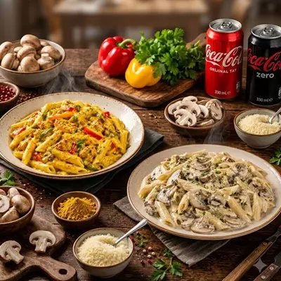 2 Kişilik Penne + 2 Adet Sarımsaklı Ekmek + 2 Adet Kutu İçecek