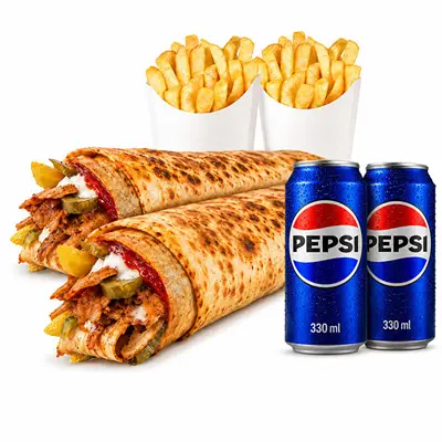 2 Adet Tavuk Dürüm + 2 Adet Patates + 2 Adet İçecek Menü