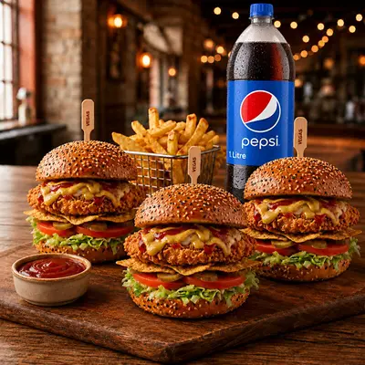 3'lü Chicken Burger + 3 Adet Patates + 1 (Lt) Pepsi İçececek
