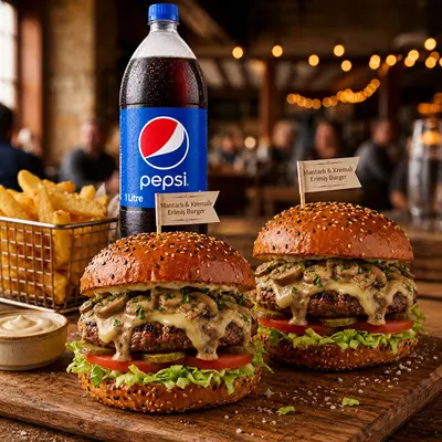 2 Adet Mushroom Burger + Patates + 1 lt Pepsi Kola