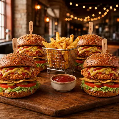 4 Adet Chicken Burger + 4 Adet Patates + 1 Litre İçecek