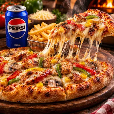 Orta Boy Tavuklu Pizza + Patates + İçecek