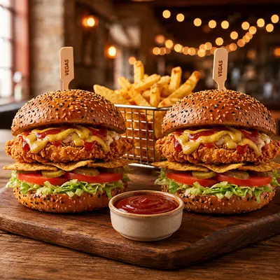 2'li Tavuk Burger + 2 Adet Patates + 1 lt Pepsi Kola